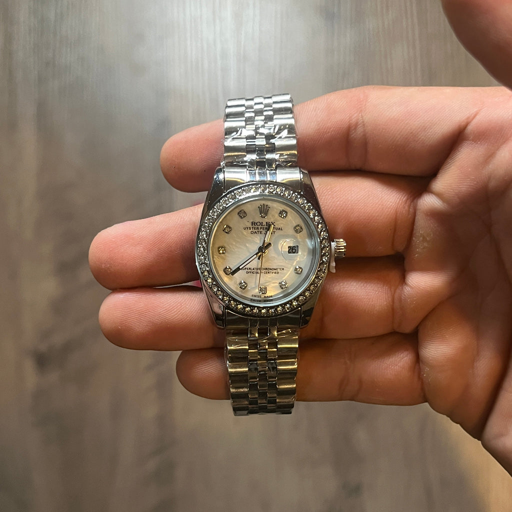 Reloj Perla Brillante – Estilo Datejust - Mujer