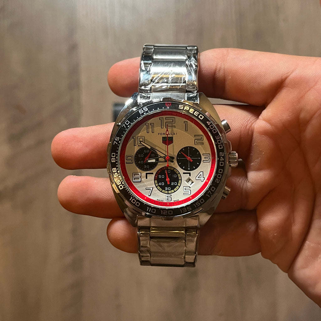 Reloj Plata Rojo Racing – Estilo Formula 1