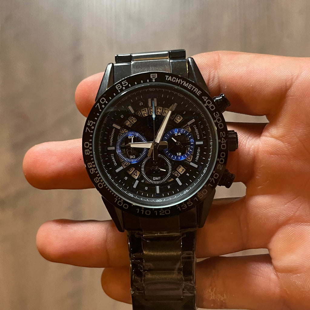 Reloj Negro Azul Carrera Cronógrafo – Estilo Carrera